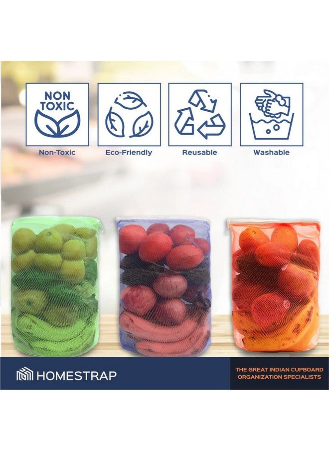 HomeStrap HomeStrap Set Of 6 Reusable Double Layer Mesh Fridge/ Refrigerator Bags / Pouches For Storage Of Fruits , Vegetables & Accessories (9 X 13 Inches | Multicolor )(Mesh)  - Image 3