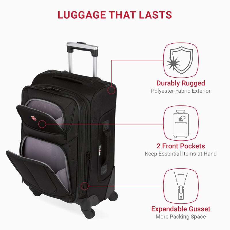 SWISSGEAR حقائب سفر سويس جير سيون القابلة للتوسيع خفيفة الوزن والمتينة، سوداء، حقيبة يد 21 بوصة - Image 4