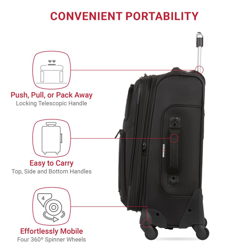 SWISSGEAR حقائب سفر سويس جير سيون القابلة للتوسيع خفيفة الوزن والمتينة، سوداء، حقيبة يد 21 بوصة - Image 2