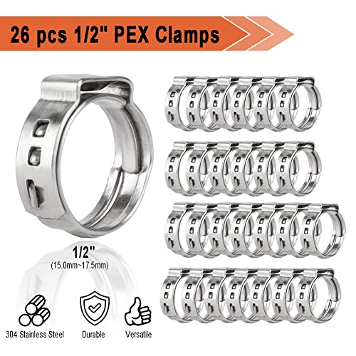 TT FLEX TTFLEX PEX Clamp Tool Kit with 26 PCS 1/2" Cinch Clamp Rings, PEX Crimping Tool Kit with 12 PCS 1/2" Brass Tee Elbow Coupling Pipe Fittings - Image 3