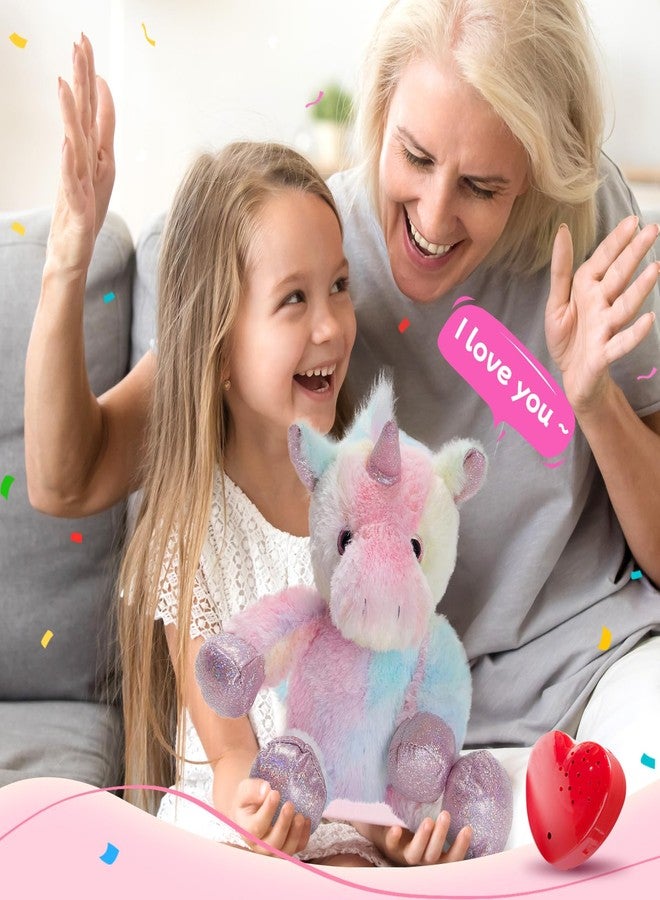 CozyWorld دمية يونيكورن محشوة قابلة لتسجيل نبضات القلب من كوزي وورلد، مقاس 12.5 بوصة، مع مسجل صوت، لعبة يونيكورن قطيفة محشوة مع مسجل رسائل صوتية، تشغيل كلماتك، هدايا للأطفال في أعياد الميلاد ويوم الطفل - Image 2