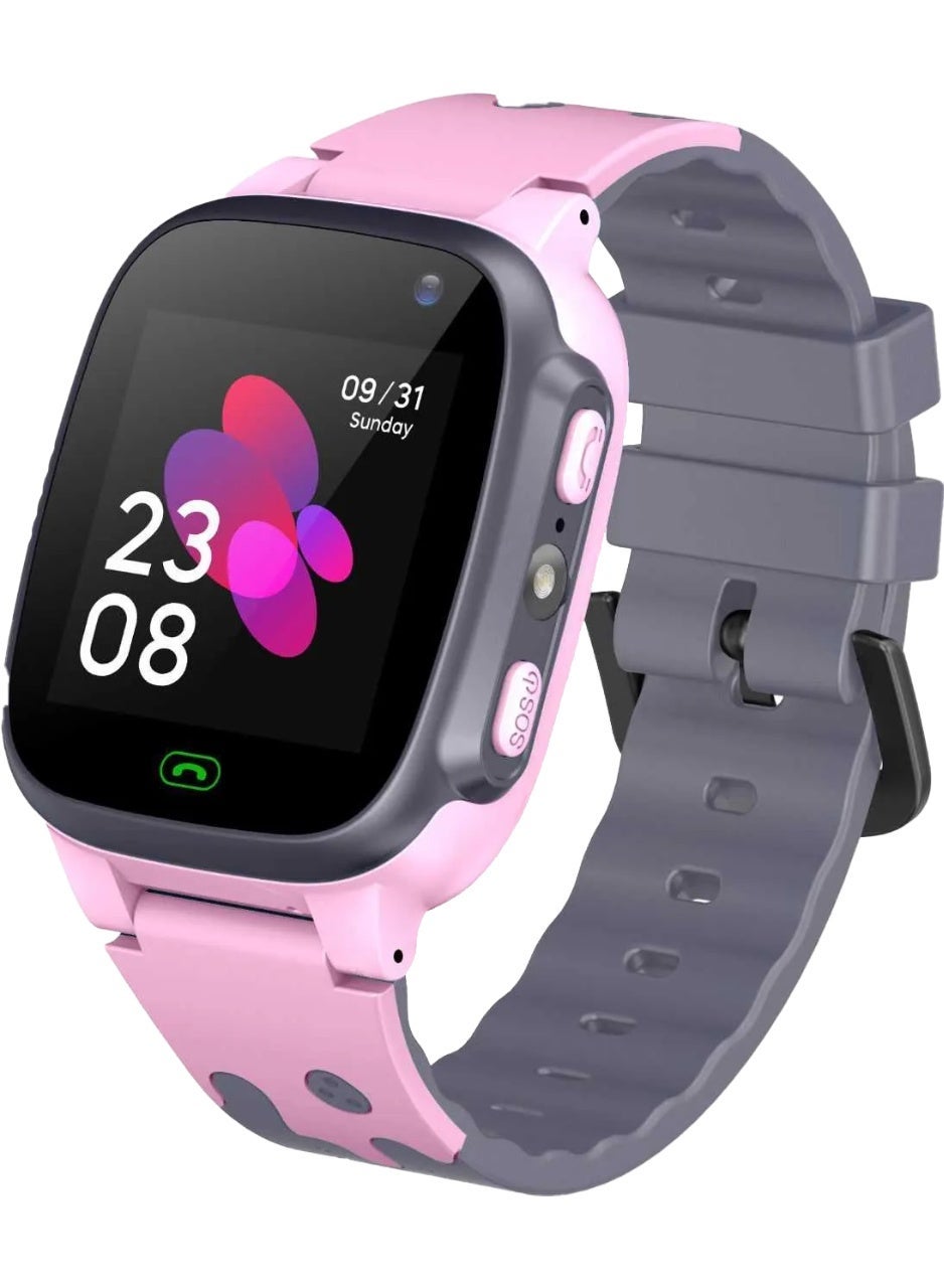 GREEN LION Smart Watch for Kids with Location, Smartwatch with sim card slot and HD touch screen and voice chat and contact call and flashlight/ Boys Smartwatch - Pink