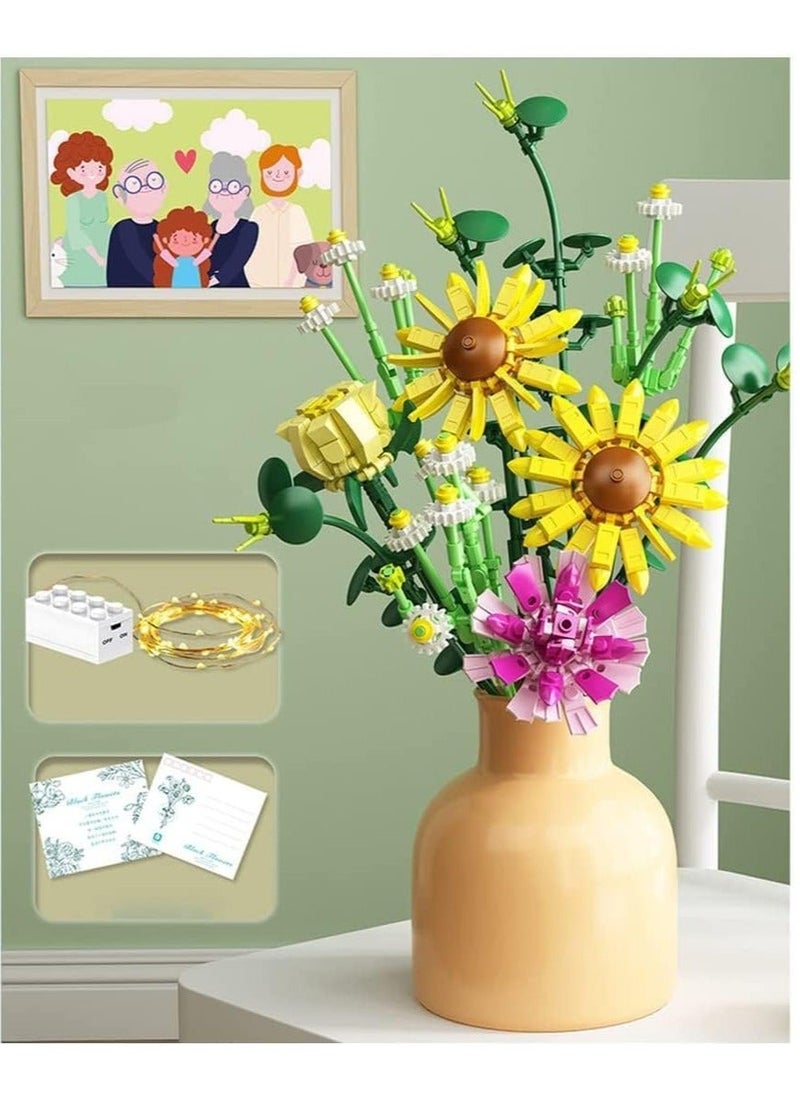 Flowers Bouquet Building Sets, Artificial Flowers Creative Toys Kits DIY Bouquet Building Bricks with Lights for Women Home Decoration, Mom's Best Gifts  - Image 1