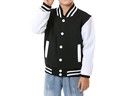 Mowbeat Kids Baseball Jacket Girls Bomber Jackets Boys Varsity Coats Top for Girl Sports Track Outerwear (BLACK, 9-10Years) - Image 2