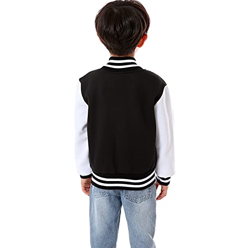 Mowbeat Kids Baseball Jacket Girls Bomber Jackets Boys Varsity Coats Top for Girl Sports Track Outerwear (BLACK, 9-10Years) - Image 3