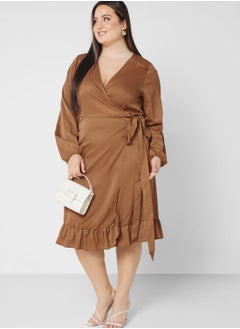 Wrap Detail Frill Hem Dress