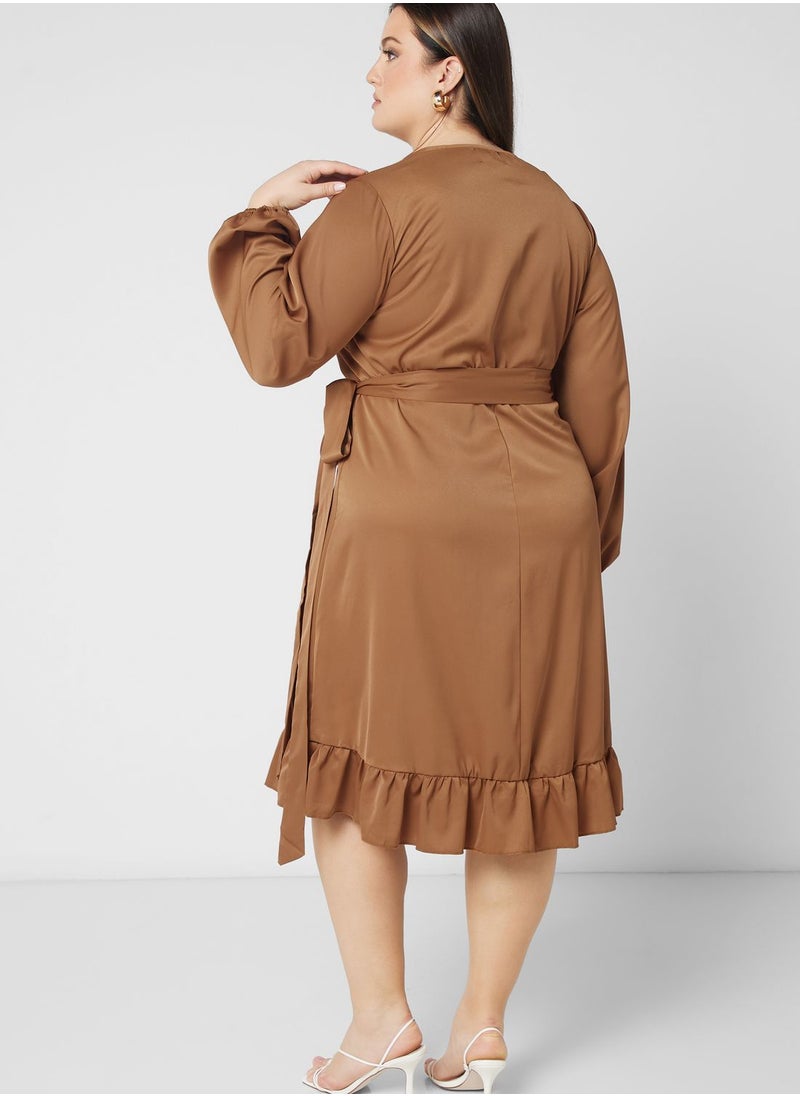 Ginger Plus - Wrap Detail Frill Hem Dress - Image 1