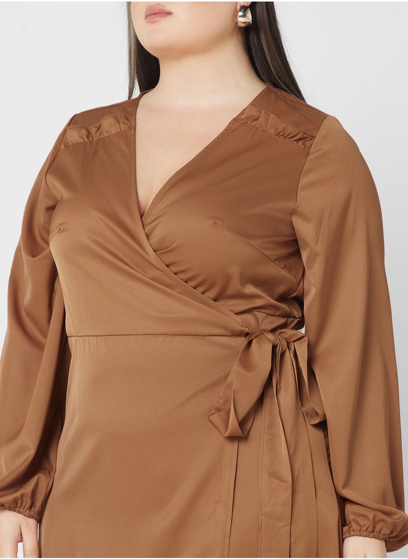 Ginger Plus - Wrap Detail Frill Hem Dress - Image 1