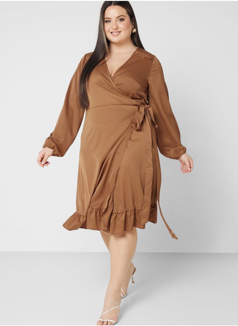 Ginger Plus - Wrap Detail Frill Hem Dress - Image 1
