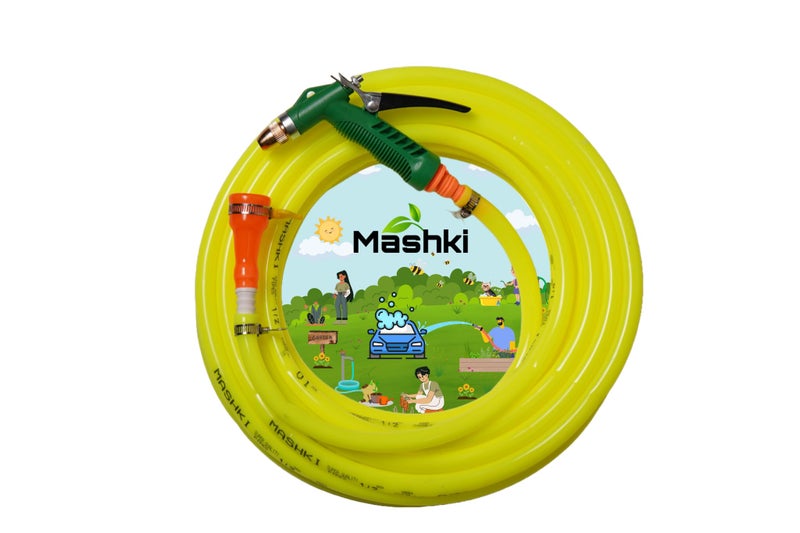 Mashki 1/2 Inch Flexible Water Pipe With Water Sprayer For Gardening, Car Washing, Home Use Etc (10 Meter (32.5 Feet)) - Image 1