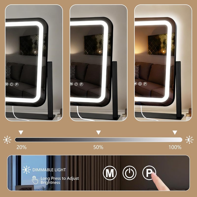 مرآة زينة Ratsamee مع أضواء، مرآة مكياج LED، مرآة مكياج مضيئة مع 3 ألوان قابلة للتعتيم، تحكم ذكي باللمس، إطار معدني من الألومنيوم، منفذ شحن USB - Image 5