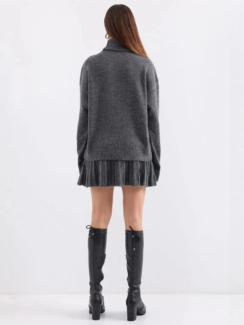 Big Dart Charcoal Grey BDART Textured Oversized Turtleneck Knit Co-Ord Set for Women | Best Price UAE