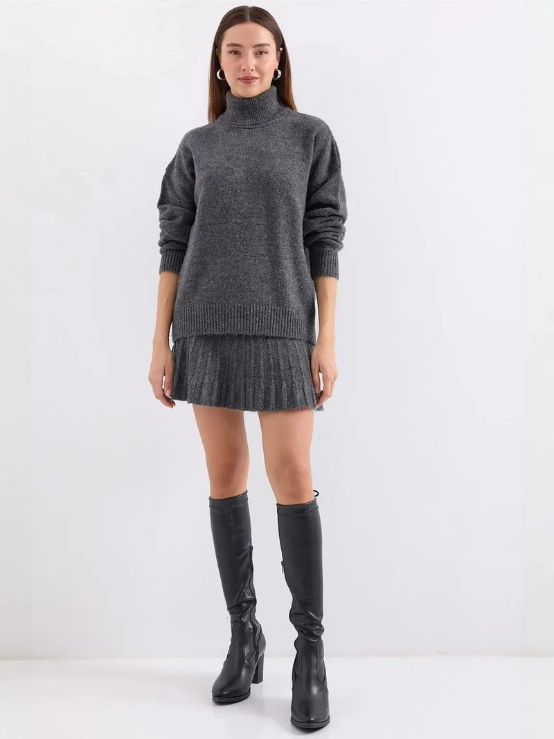 Big Dart Charcoal Grey BDART Textured Oversized Turtleneck Knit Co-Ord Set for Women | Best Price UAE