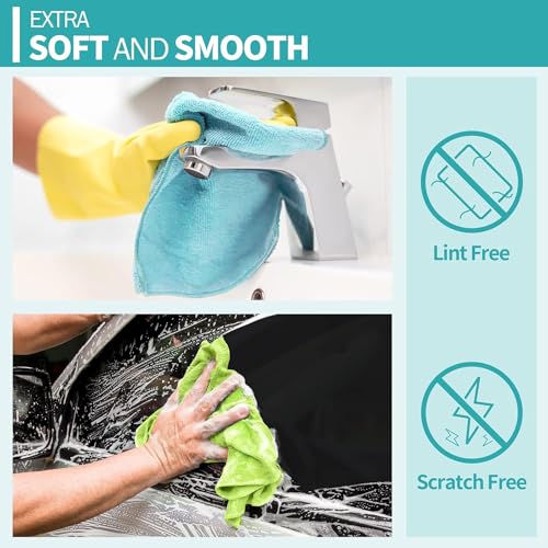 Showstopper Microfiber Cleaning Cloth | 12 Pack | Kitchen Cleaning Cloths and Wipes | Dusting Cloth for Home Cleaning | 4 Green,Blue,Orange,Pink | 30cm X 30cm - Image 4