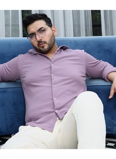 Instafab Plus Men's Lavender Stripe-Creased Shirt  - Image 1