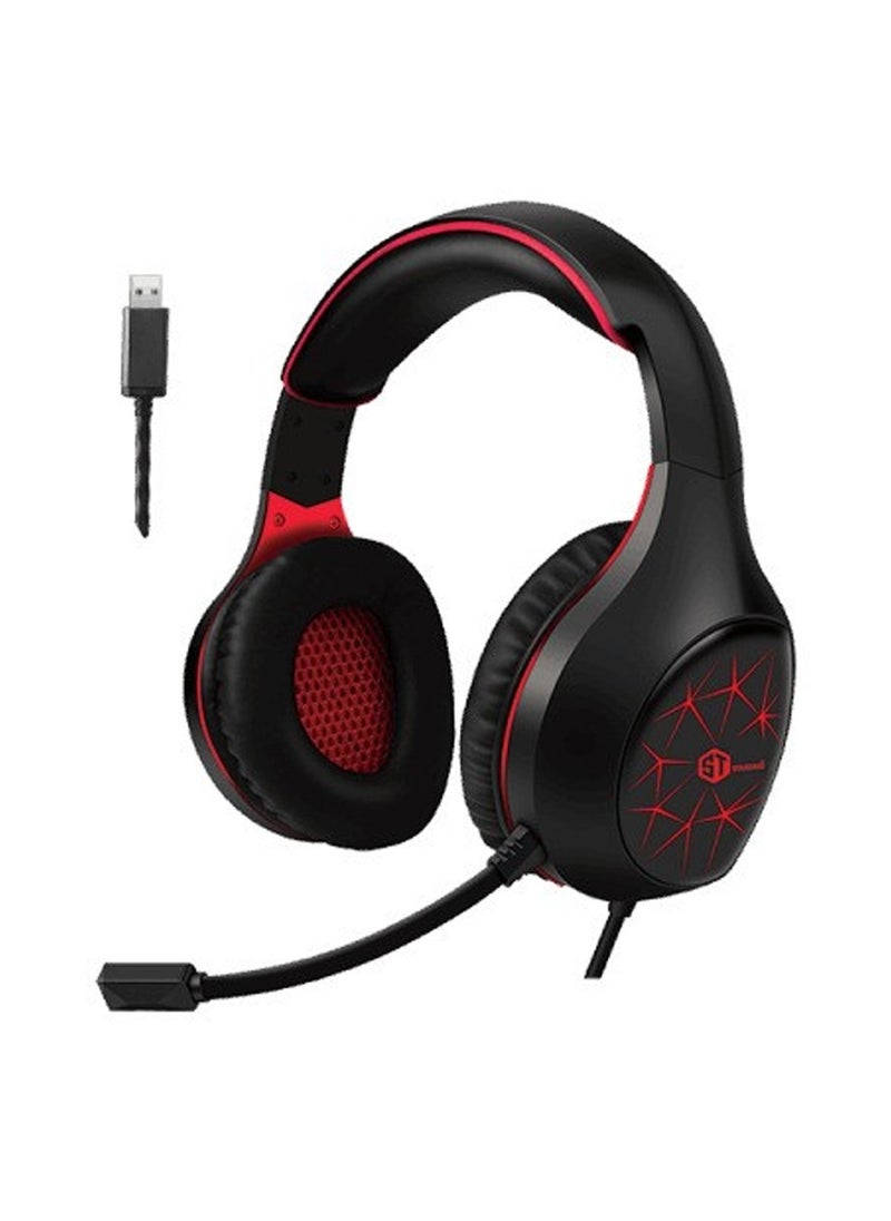 Standard - ST STANDARD GM-2100R 7.1 USB-A LED Stereo Gaming Headset – Surround Sound, Noise-Canceling Mic, Comfortable Over-Ear Design for PC & Console Gaming (Black/Red) - Image 1