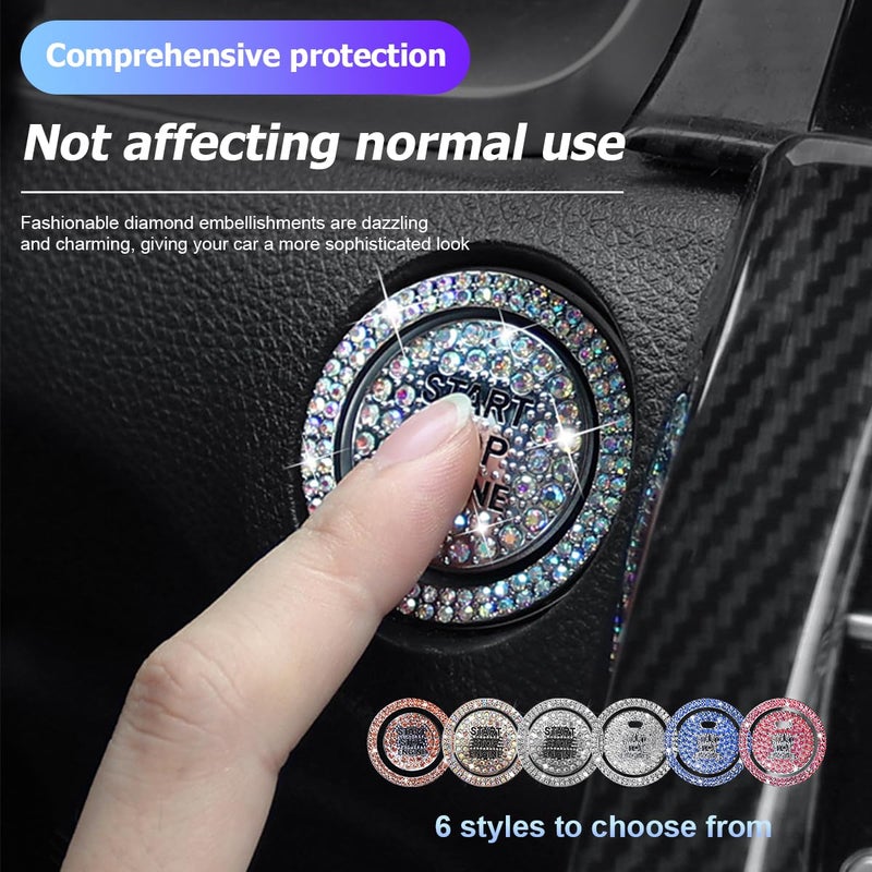 BELOMI 2 Pcs Bling Car Engine Start Stop Button Decorative Ring, Crystal Rhinestone Push Start Button Protective Decal, Bling Car Accessories for Wowen (with Hole/Pink) - Image 3