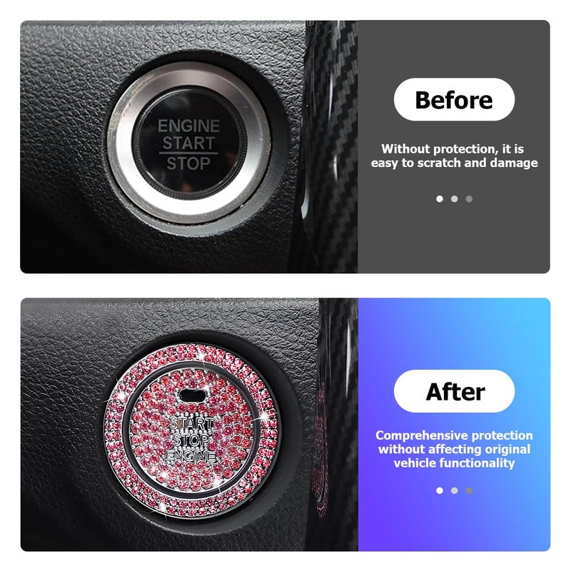BELOMI 2 Pcs Bling Car Engine Start Stop Button Decorative Ring, Crystal Rhinestone Push Start Button Protective Decal, Bling Car Accessories for Wowen (with Hole/Pink) - Image 4