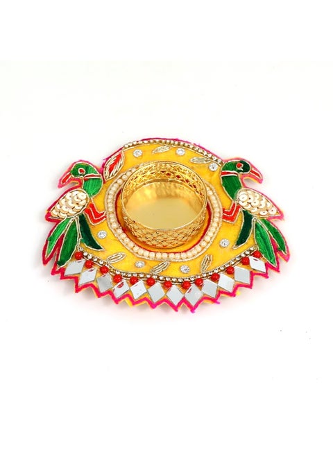 حامل شموع صغير بتصميم طاووس مزخرف - 10 سم