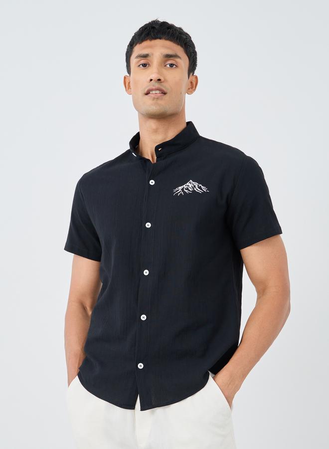 Take Two Graphic Print Buttoned Short Sleeve Shirt - Image 1