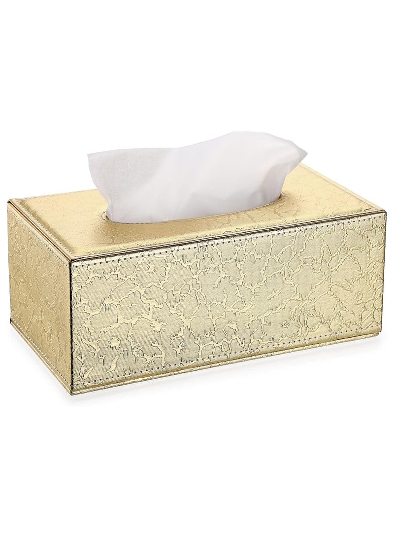 Rectangular Tissue Box Cover - Stylish Tissue Box Holder with Magnetic Bottom, Decorative Tissue Box for Vanity Dresser Night Stand Table Countertop (Gold, Medium) - Image 1