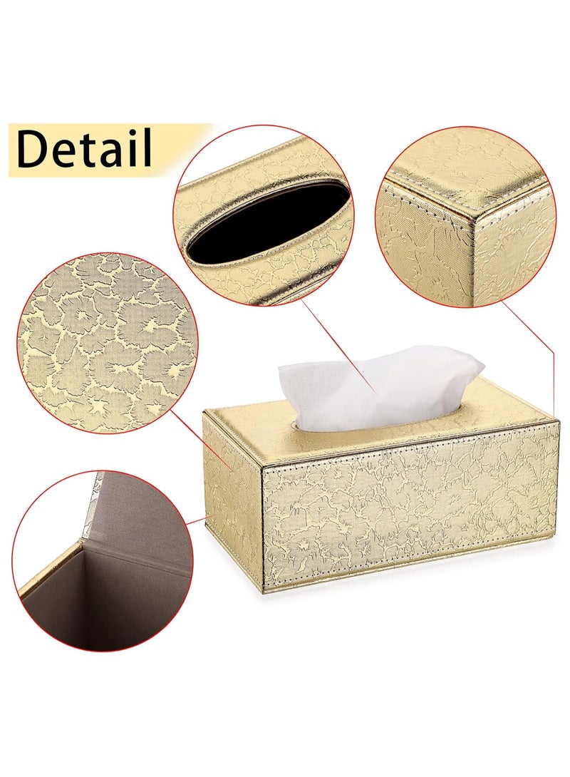 Rectangular Tissue Box Cover - Stylish Tissue Box Holder with Magnetic Bottom, Decorative Tissue Box for Vanity Dresser Night Stand Table Countertop (Gold, Medium) - Image 2