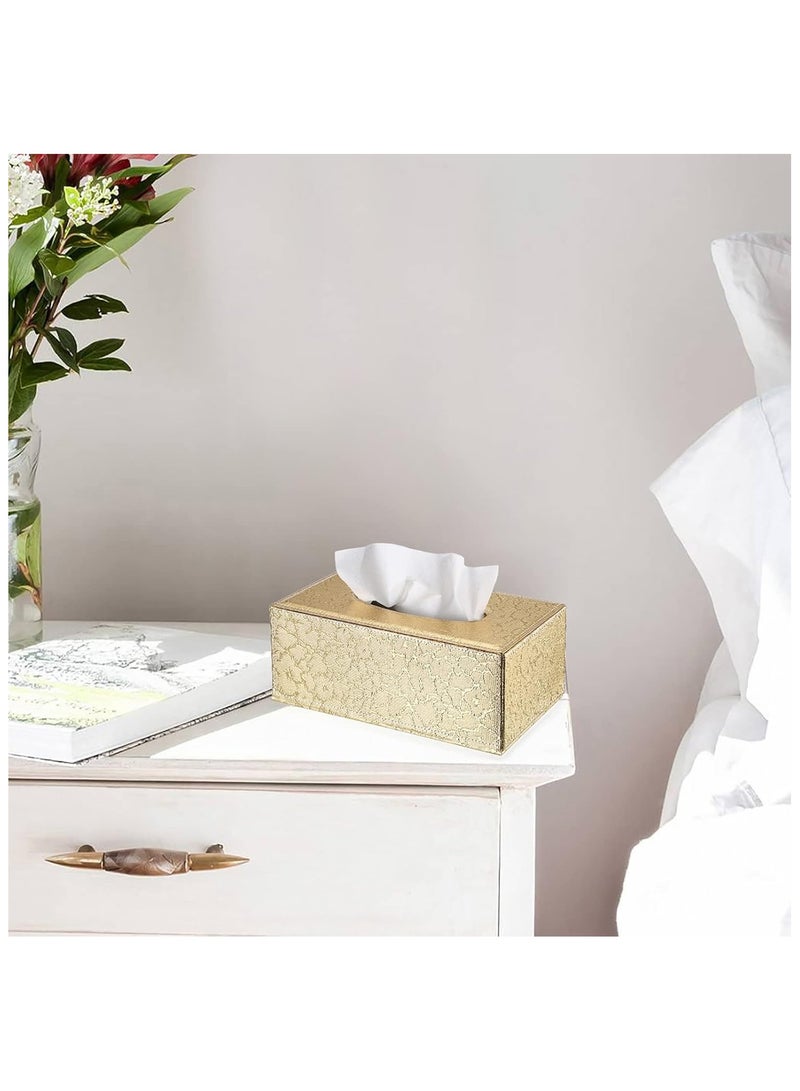 Rectangular Tissue Box Cover - Stylish Tissue Box Holder with Magnetic Bottom, Decorative Tissue Box for Vanity Dresser Night Stand Table Countertop (Gold, Medium) - Image 4