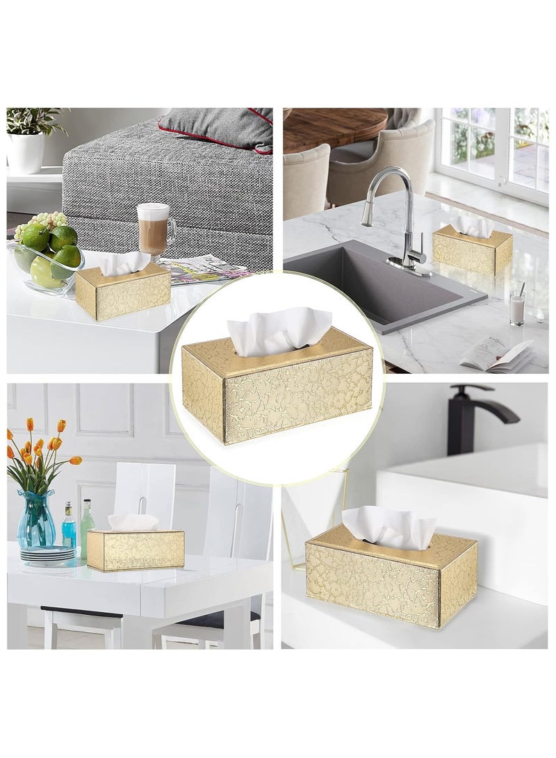 Rectangular Tissue Box Cover - Stylish Tissue Box Holder with Magnetic Bottom, Decorative Tissue Box for Vanity Dresser Night Stand Table Countertop (Gold, Medium) - Image 5