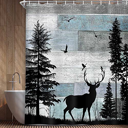 MERCHR Rustic Forest Deer Shower Curtain Cabin Farmhouse Country Lodge Bathroom Decor Polyester Fabric Bath Curtain Set with Hooks 71x71 Inches - Image 5
