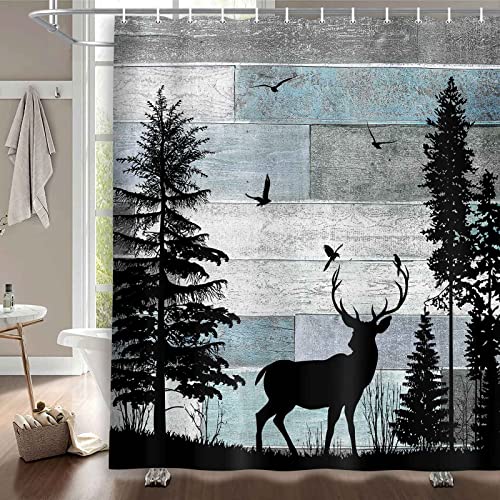 MERCHR Rustic Forest Deer Shower Curtain Cabin Farmhouse Country Lodge Bathroom Decor Polyester Fabric Bath Curtain Set with Hooks 71x71 Inches - Image 2