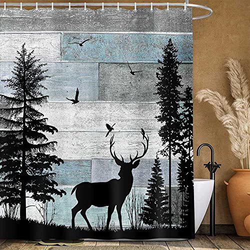 MERCHR Rustic Forest Deer Shower Curtain Cabin Farmhouse Country Lodge Bathroom Decor Polyester Fabric Bath Curtain Set with Hooks 71x71 Inches - Image 3