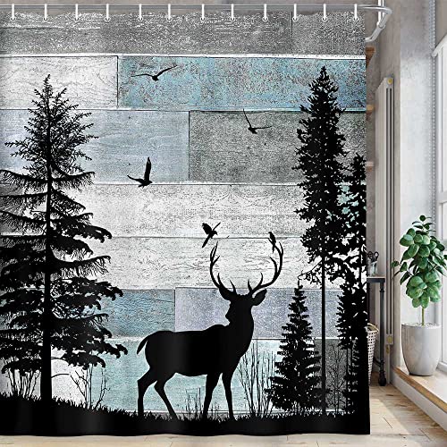 MERCHR Rustic Forest Deer Shower Curtain Cabin Farmhouse Country Lodge Bathroom Decor Polyester Fabric Bath Curtain Set with Hooks 71x71 Inches - Image 4