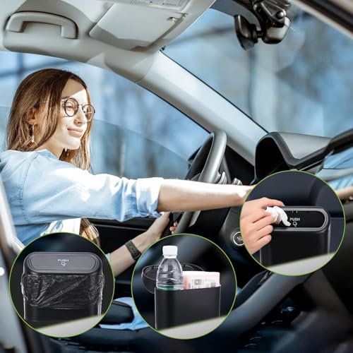 Roktry 15L Capacity Car Trash Can Bin with Lid and Trash Bags Small Car Garbage Can Leakproof Mini Car Accessories Trash Bin Car Dustbin Organizer Container for Car Office Home - Image 3