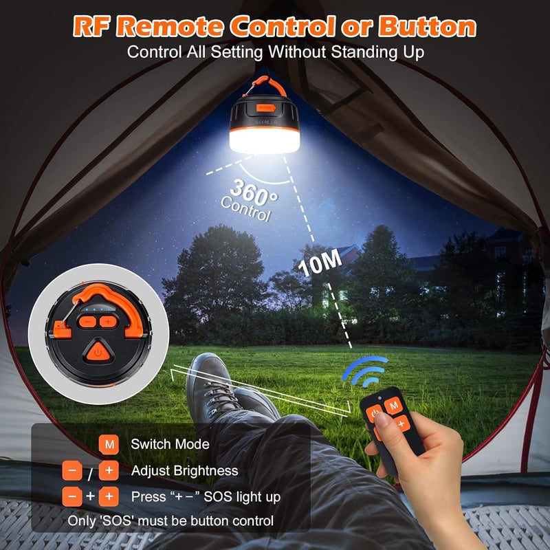Sinvitron LED Camping Lantern Rechargeable with Remote Control - 1000LM 150H Runtime Tent Light, 5200mAh Water-Resistant Emergency Light for Hurricane Power Outages, Hiking Home - Image 2