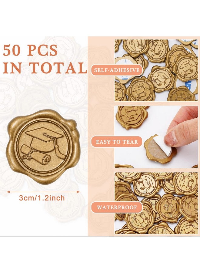 Whaline 50Pcs Graduation Wax Seal Stickers Graduation Cap Envelope Seal Stickers Gold 3D Selfadhesive Embossed Stickers For Diy Greeting Invitation Cards Snail Mails Wine Packages Gift Decor - Image 2