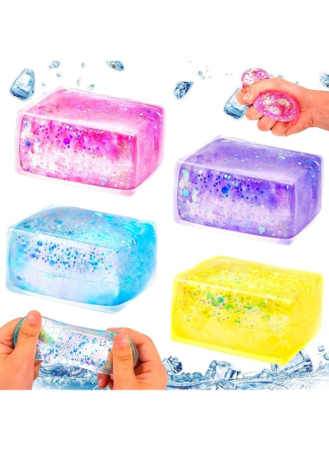 Excefore - Ice Cube Stress Ball Sensory Toys Set Party Favors Squeeze Kids Toys Stress Relief Toy With Aurora Sequin Anxiety Stress Relief Sensory Fidget Ball For Special Needs And Office 4 Pcs - Image 1