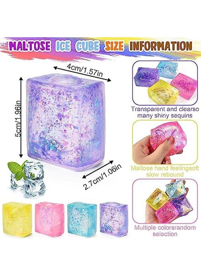 Excefore - Ice Cube Stress Ball Sensory Toys Set Party Favors Squeeze Kids Toys Stress Relief Toy With Aurora Sequin Anxiety Stress Relief Sensory Fidget Ball For Special Needs And Office 4 Pcs - Image 1