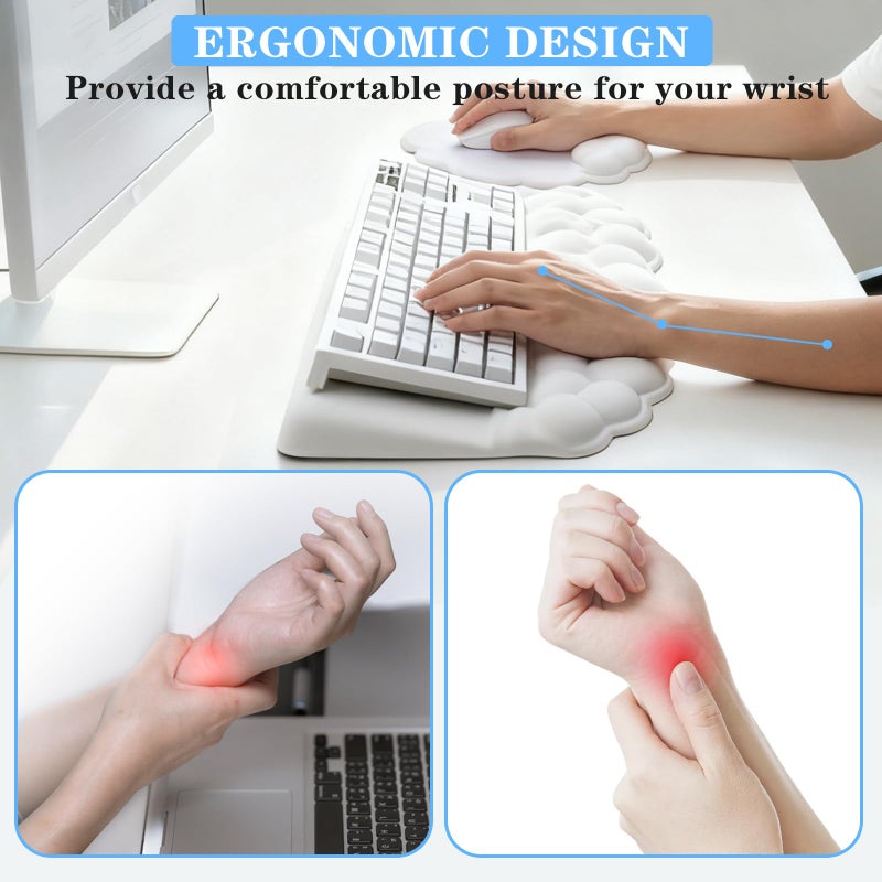 KEPUTAIER Cloud Keyboard and Mouse with Wrist Rest, Ergonomic Tilted Keyboard Stand with Soft Memory Foam Wrist Support Set, Effortless Typing, Pain Relief, Comfortable for Office, Work, and Gaming - Image 3