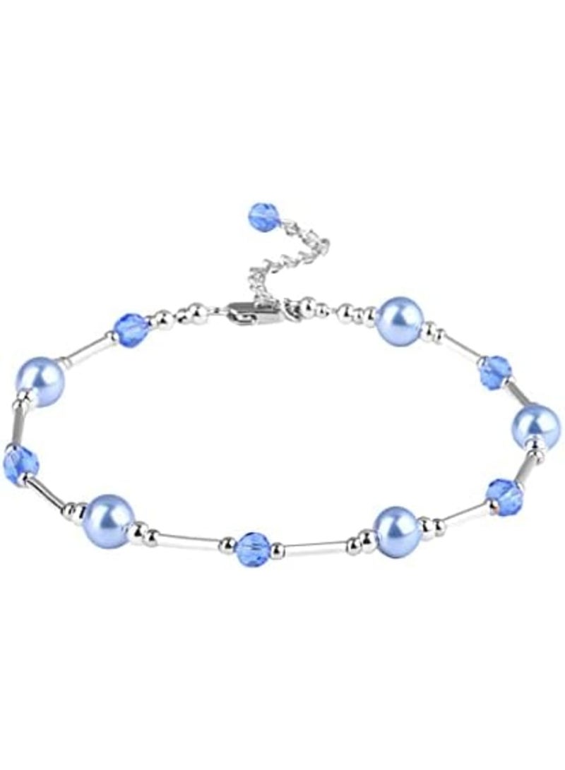 SYOSI Layered Ankle Bracelets for Women, Girls Dainty Anklet, Summer Waterproof Crystal Pearl Ankle Bracelet, Blue Anklet for Bride On Wedding Gift, Bridesmaid Bead Chain Anklet, Bridal Shower Gifts - Image 1
