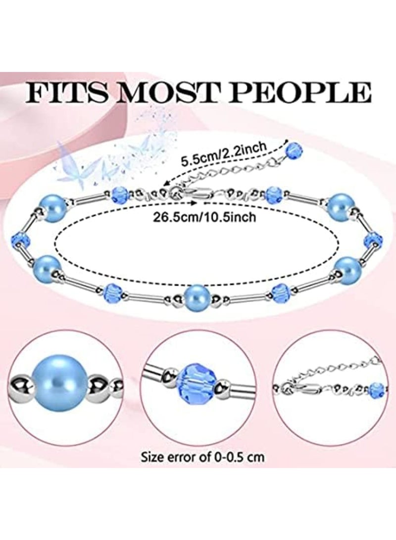 SYOSI Layered Ankle Bracelets for Women, Girls Dainty Anklet, Summer Waterproof Crystal Pearl Ankle Bracelet, Blue Anklet for Bride On Wedding Gift, Bridesmaid Bead Chain Anklet, Bridal Shower Gifts - Image 4