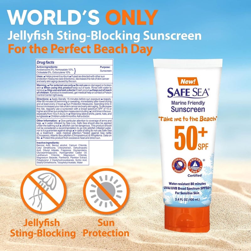 SAFE SEA Anti-Jellyfish Sting Protective Lotion - Sunscreen - Sunblock - Sea Lice - Jelly Fish - 50SPF Adults (Tube 3.4 oz 2 pack) - Image 2