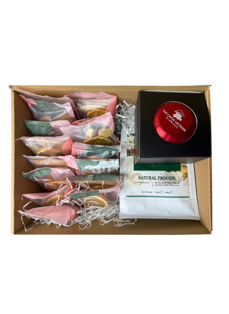 The Caphe Vietnam Combo Gift Set - Fine Robusta Natural Process Whole Bean 250g + Cinnamon Orange Tea + Vietnamese Phin Filter (Red)  - Image 2