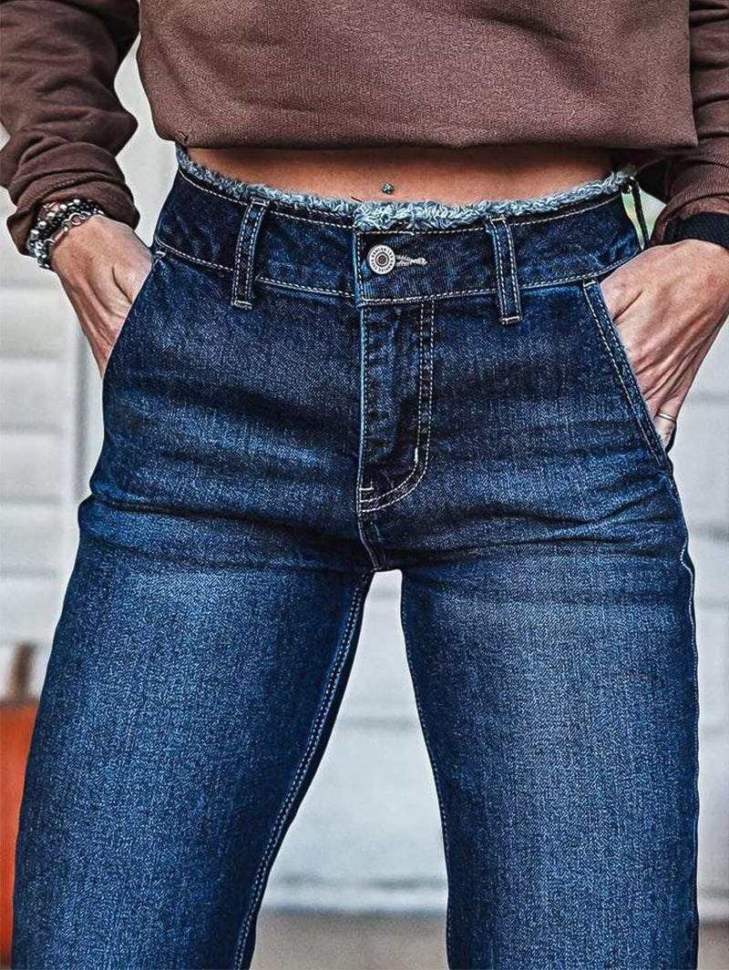 Flamingals Low Rise Boot Cut Jeans for Women Butt Lifting Western Pants with Pockets Flare Jeans Women Denim Deep Navy Blue L - Image 4