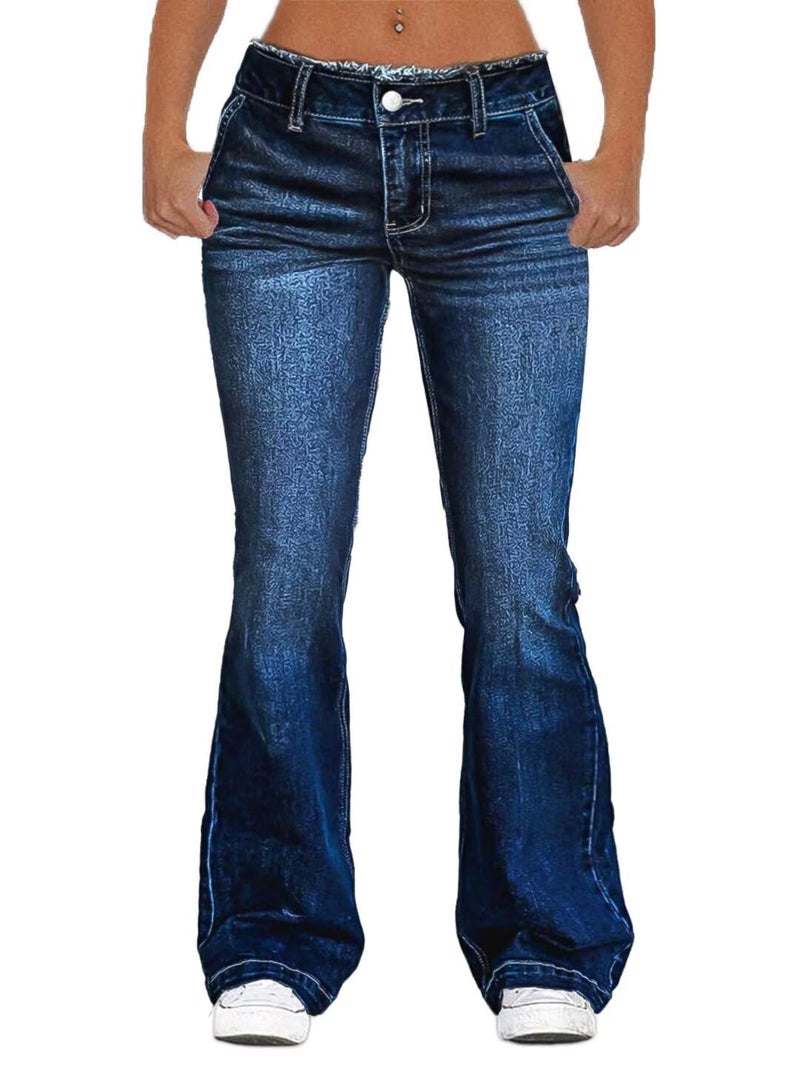 Flamingals Low Rise Boot Cut Jeans for Women Butt Lifting Western Pants with Pockets Flare Jeans Women Denim Deep Navy Blue L - Image 1