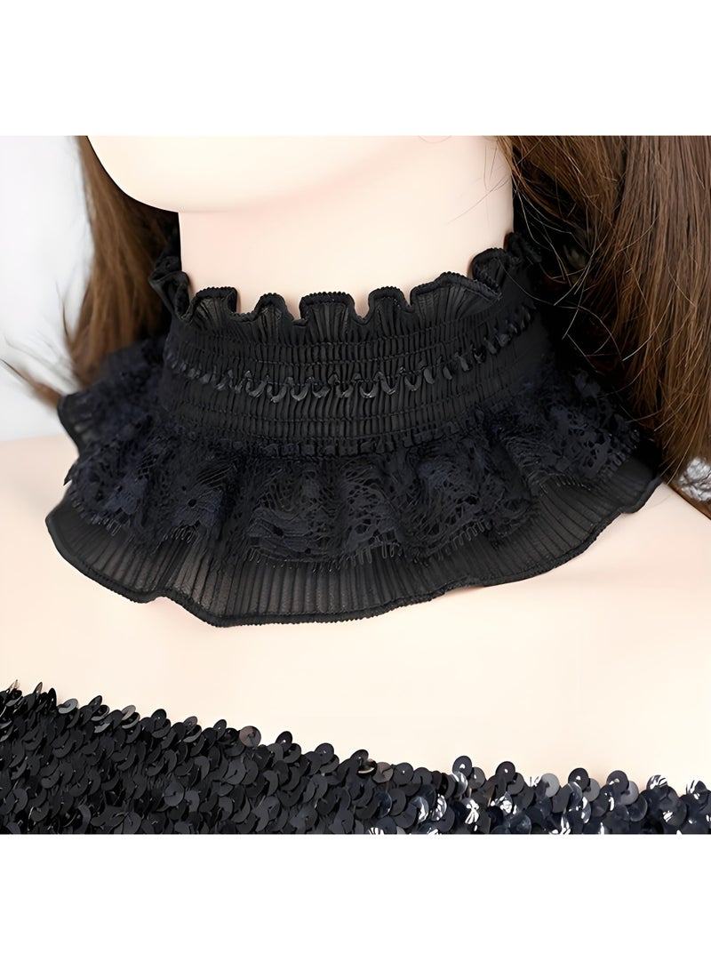 خاجول ياقة رقبة دانتيل سوداء بتصميم كشكشة - تجمع بين أناقة القوطية وروح اللوليتا في قطعة واحدة مستوحاة من الطراز الإليزابيثي. - Image 3