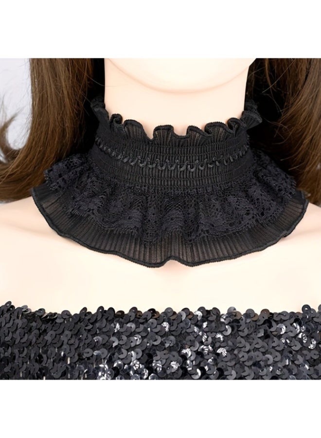 خاجول ياقة رقبة دانتيل سوداء بتصميم كشكشة - تجمع بين أناقة القوطية وروح اللوليتا في قطعة واحدة مستوحاة من الطراز الإليزابيثي. - Image 4