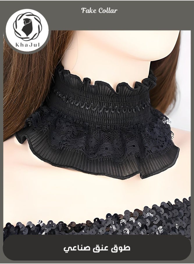خاجول ياقة رقبة دانتيل سوداء بتصميم كشكشة - تجمع بين أناقة القوطية وروح اللوليتا في قطعة واحدة مستوحاة من الطراز الإليزابيثي. - Image 1