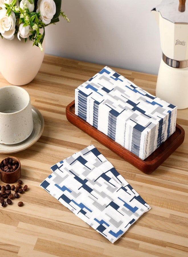 Panelee 200 Pcs Geometric Navy Blue and White Napkins Disposable Guest Napkins Modern Design for Bathroom Kitchen Wedding Holiday Birthday Party Bridal & Baby Shower Supplies - Image 2