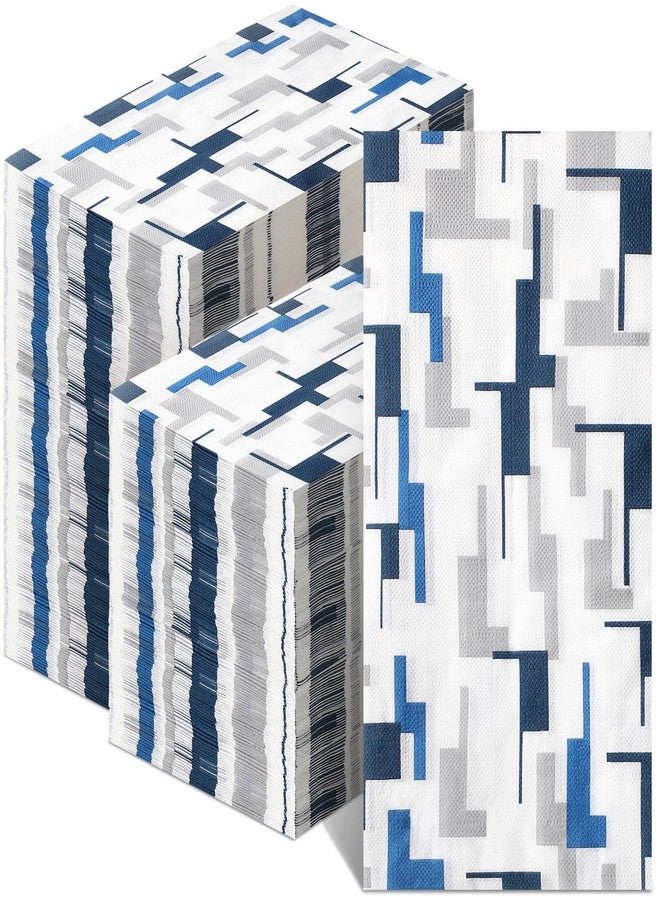 Panelee 200 Pcs Geometric Navy Blue and White Napkins Disposable Guest Napkins Modern Design for Bathroom Kitchen Wedding Holiday Birthday Party Bridal & Baby Shower Supplies - Image 1
