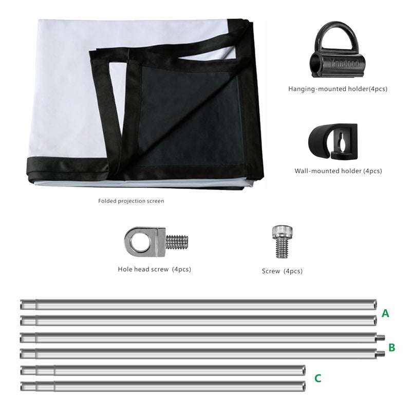 Yandood Portable Projector Screen 120 inch with Combined Pole Frame Black Backing Silver Foldable Projection Screen - Image 2